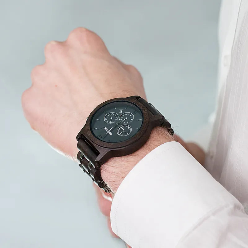 BOBO BIRD Wooden Men Watch Wooden Stainless Steel Date Quartz Chronograph Watches Luxury Men's Gift Timepieces relogio masculino