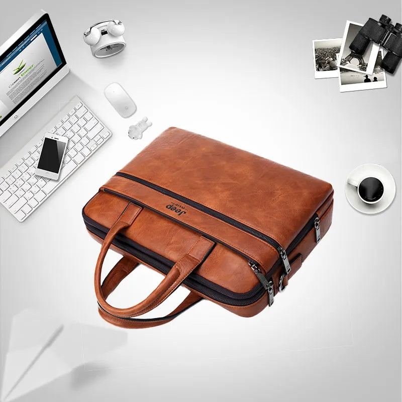 JEEP BULUO Men's Briefcase Bags For 13.3" Laptop Man Business Shoulder Bag Handbags High Quality Leather Office Black