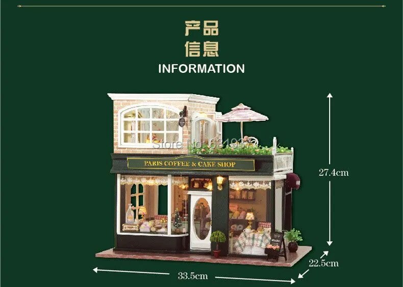 Diy Big Doll House Wodden Miniature coffee shop  CreativePuzzle Model Toys Doll Houses Birthday Christmas New Yaar Gift