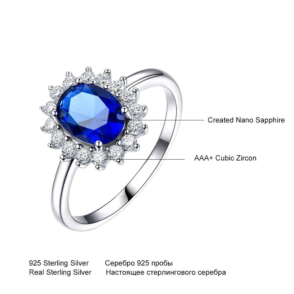 UMCHO Luxury Blue Sapphire Princess Diana Rings for Women Genuine 925 Sterling Silver Romantic Engagement Ring Wedding Jewelry