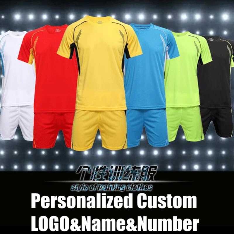 50sets Custom LOGO&Name&Number,Adult Man&Boy Pro Soccer Jersey Sets,Children Football Clothes (T-Shirt+Shorts),Training&Match