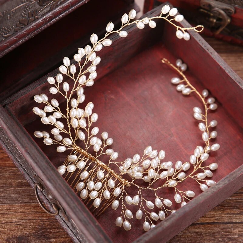 Many Style Gold Color Crystal Simulated Pearl Hair Comb For Wedding Hair Accessories Handmade Bride Hair Jewelry Headpiece Tiara