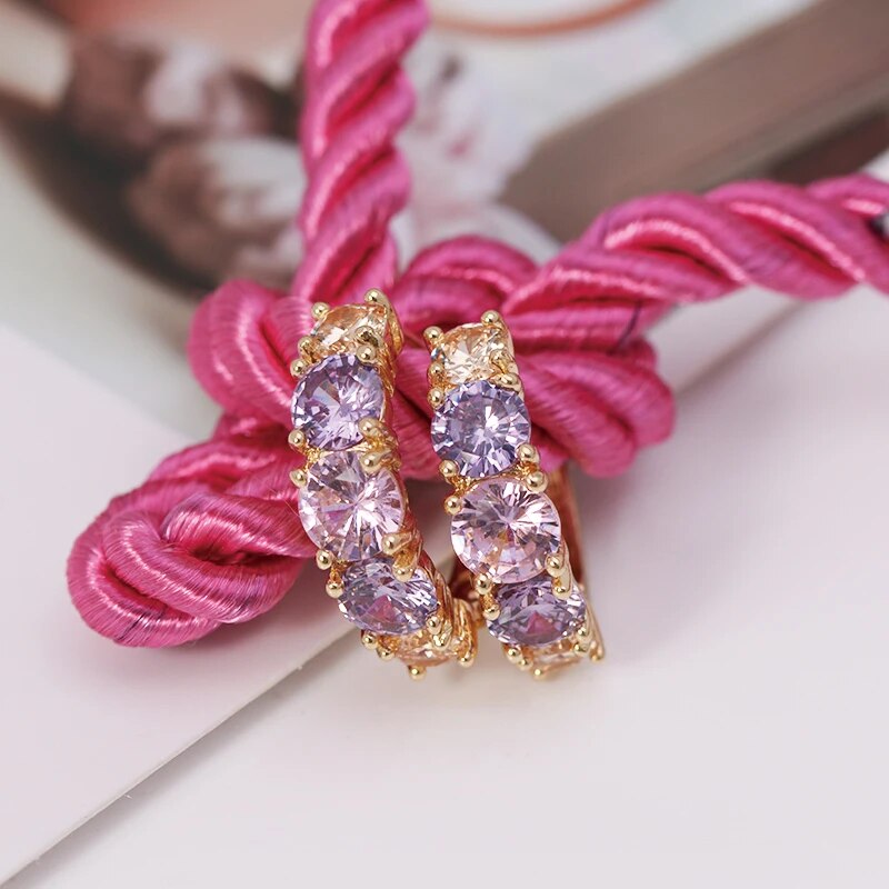 MxGxFam Pink Multicolor Round Zircon Hoop Earrings For Women Gold color 18 Fashion Jewelry AAA+