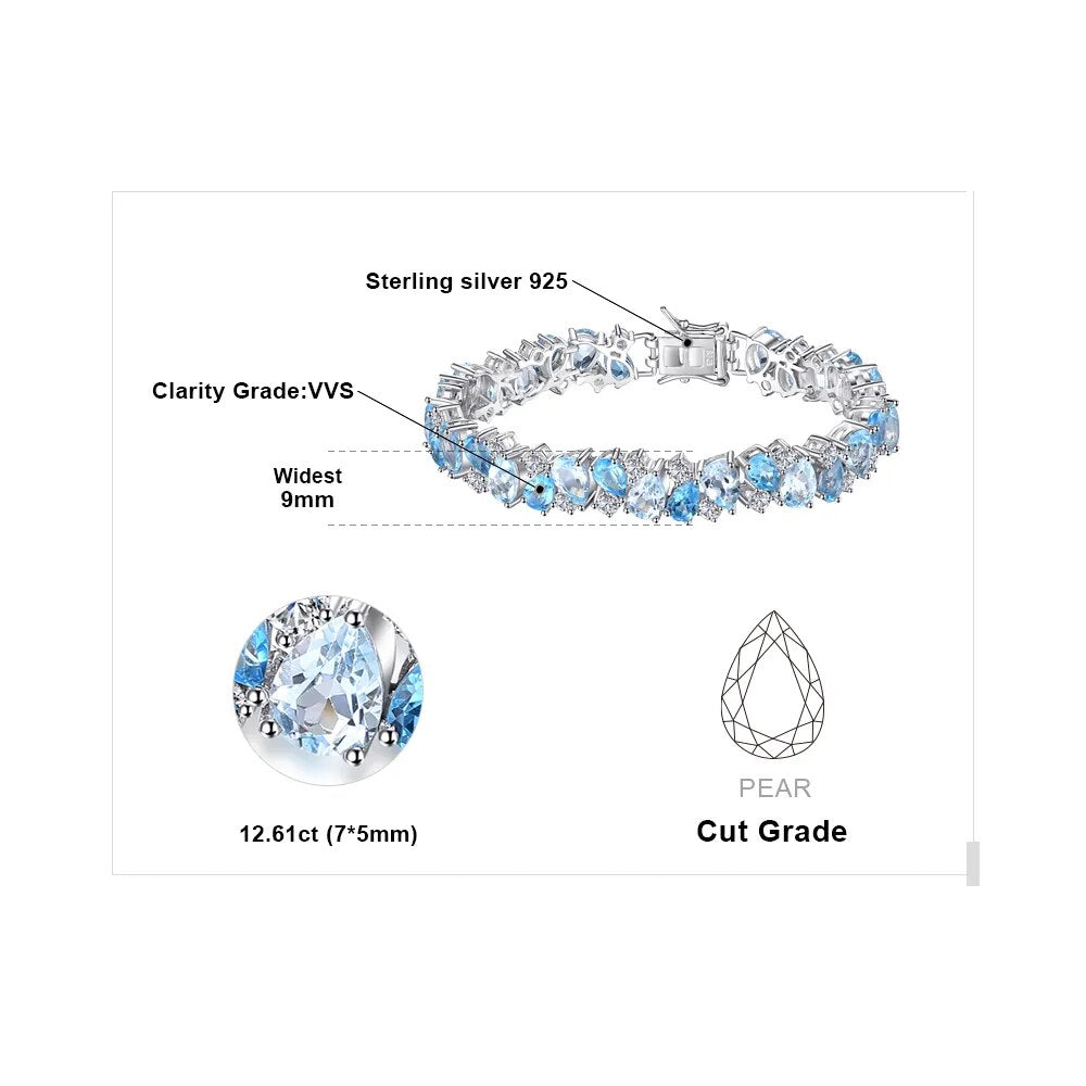 JewelryPalace LUXURY 23ct Natural Sky Swiss Blue Topaz 925 Sterling Silver Tennis Bracelets for Women Unique Gemstone Jewelry