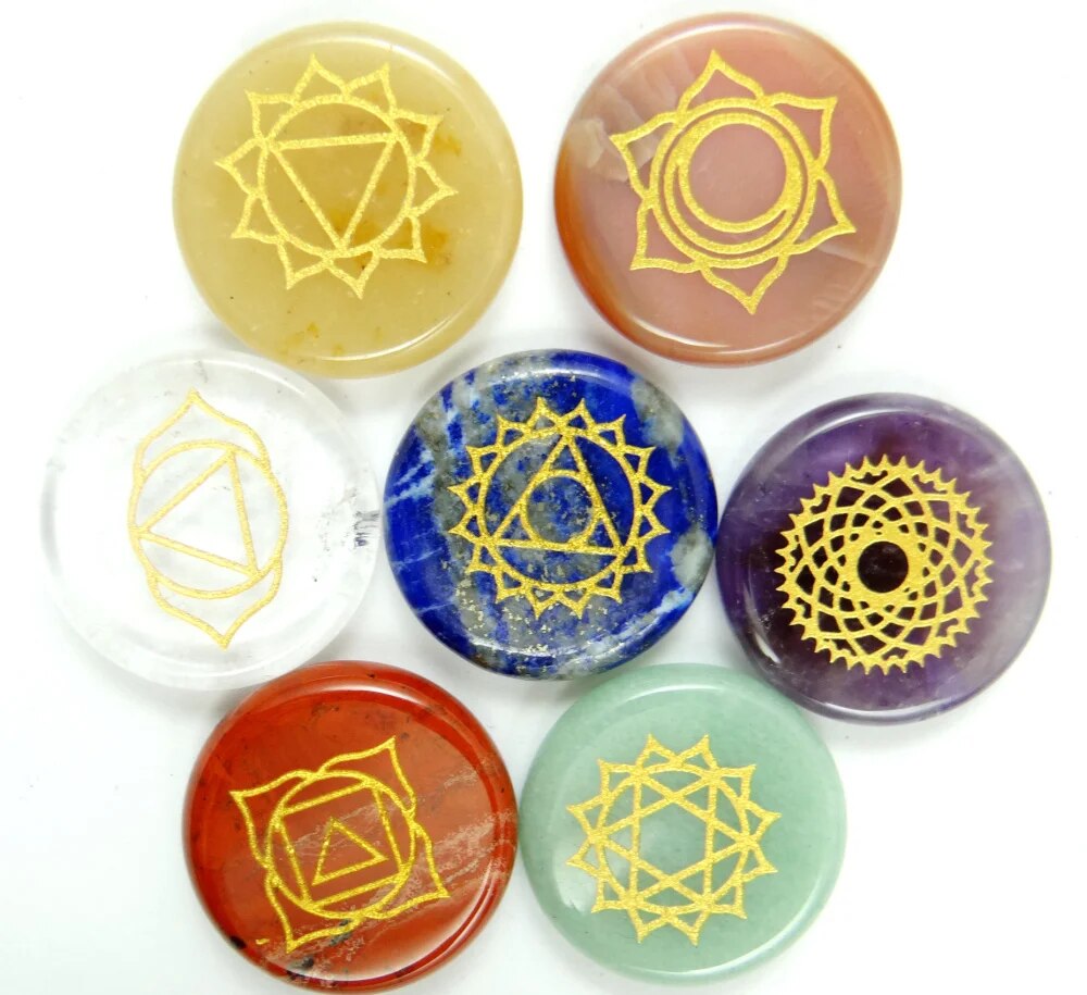 Natural Stone carved Chakra Pendant Round Shape purple Crystal Quartz lapis Choker Reiki 7 Chakra Stone Pendant Necklace no hole