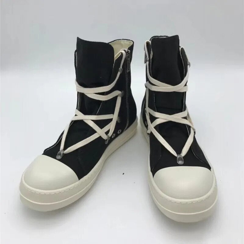 High-Top Canvas Shoes Men Luxury Brand Trainers Casual Ankle Platform Boots Zip Combat Work Army Boots Winter Sneakers