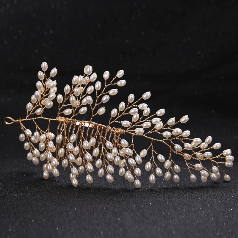 Many Style Gold Color Crystal Simulated Pearl Hair Comb For Wedding Hair Accessories Handmade Bride Hair Jewelry Headpiece Tiara