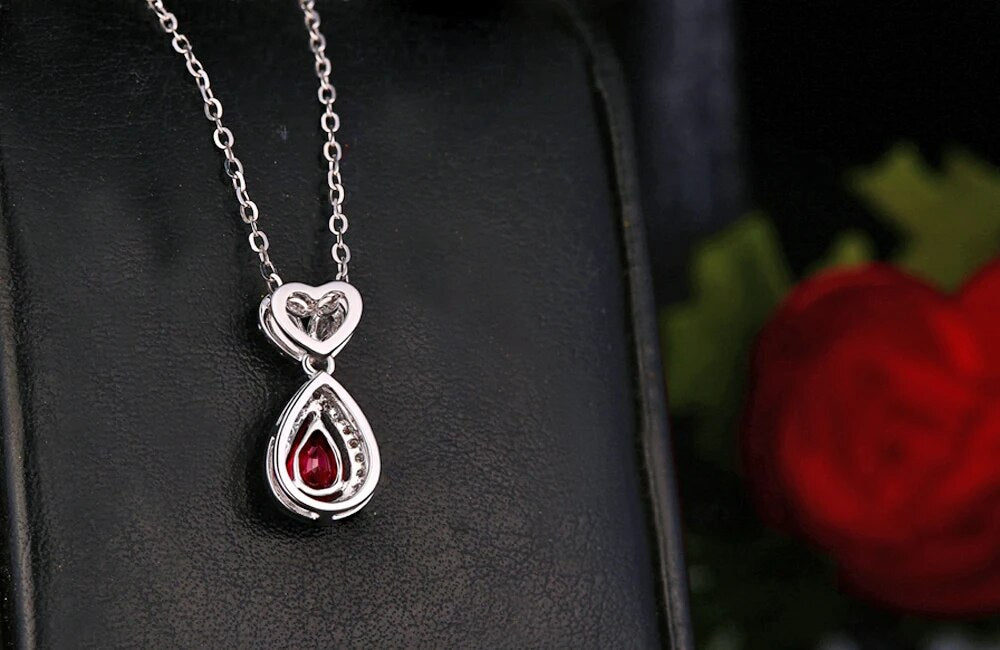 Classical Engagement Pendant 0.88ctw Natural Ruby & Diamonds 14K/Au585 Caimao Jewelry