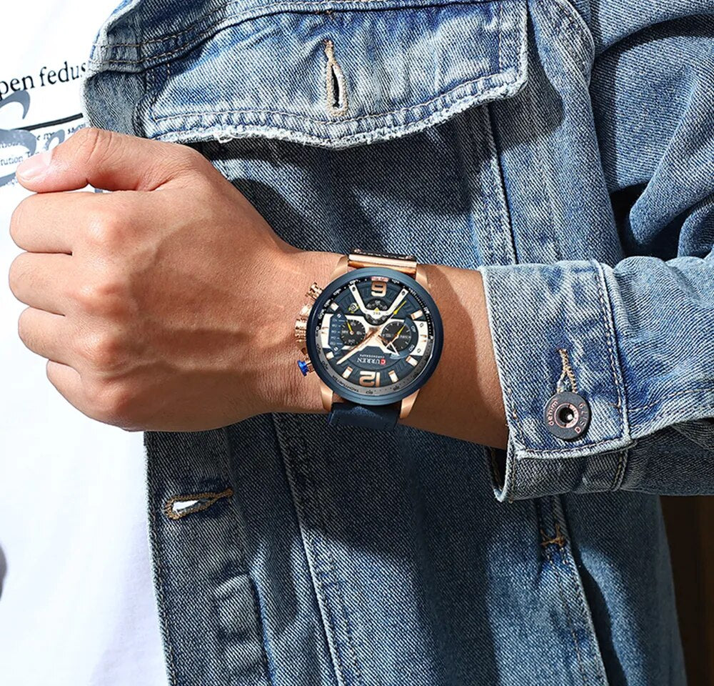 CURREN Watch Mens Watches Top Brand Luxury Men Casual Leather Waterproof Chronograph Men Sport Quartz Clock Relogio Masculino