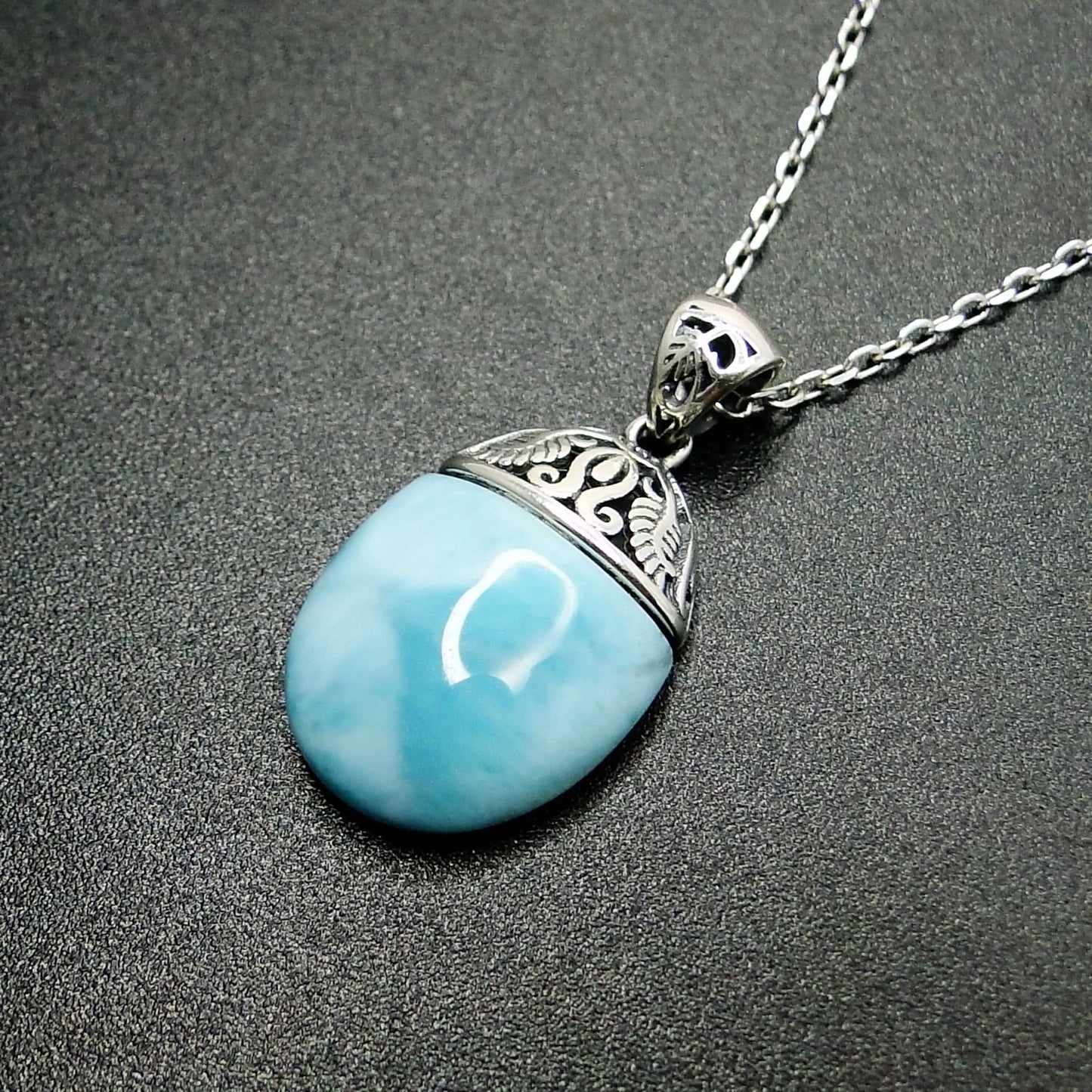 High Quality 100% 925 Sterling Silver Natural Larimar Pendant Necklace for Women Gift
