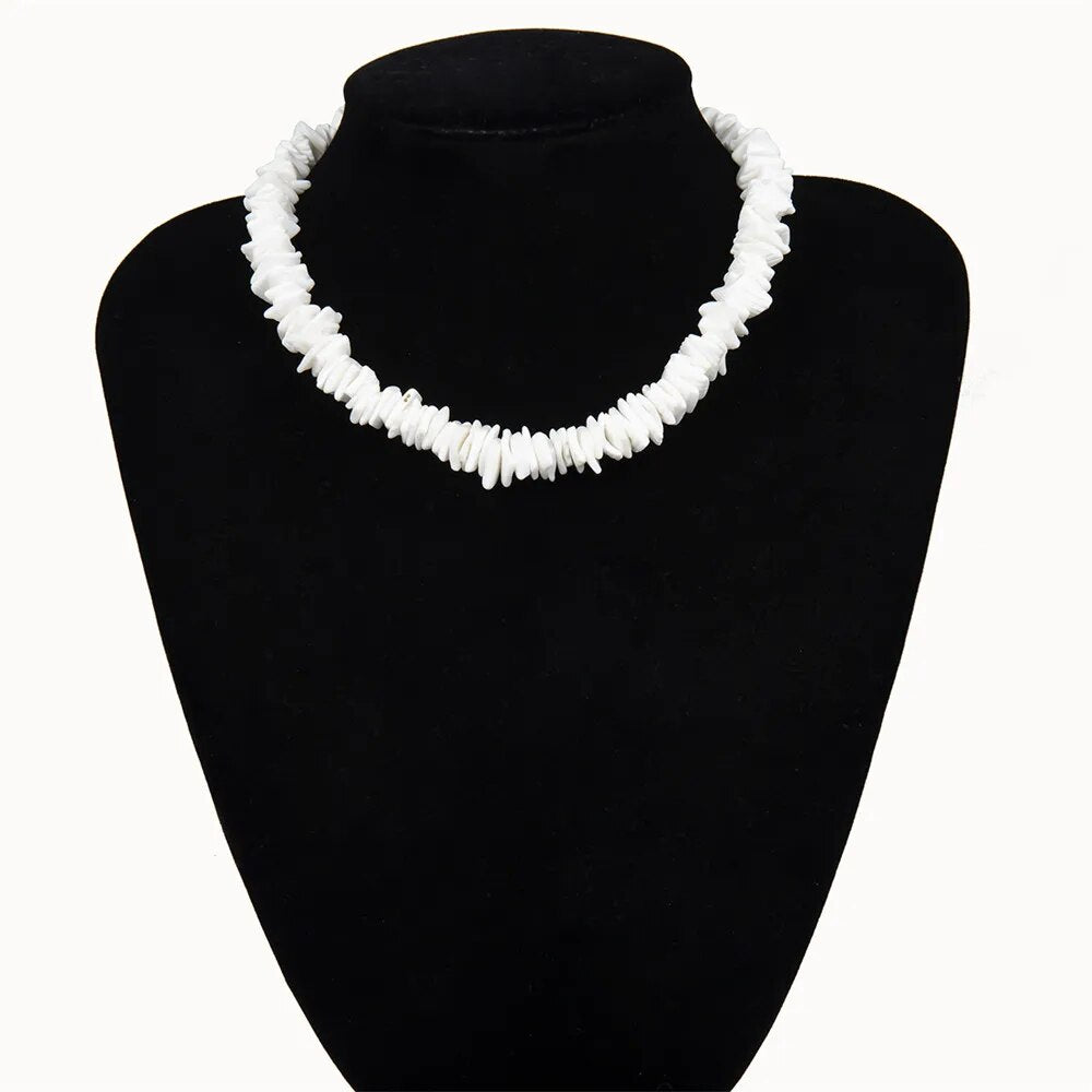 Bohemian Hawaii Puka White Clam Chips Shell Necklace Irregular Chips Seashell Choker Necklace Summer Beach Statement Jewelry