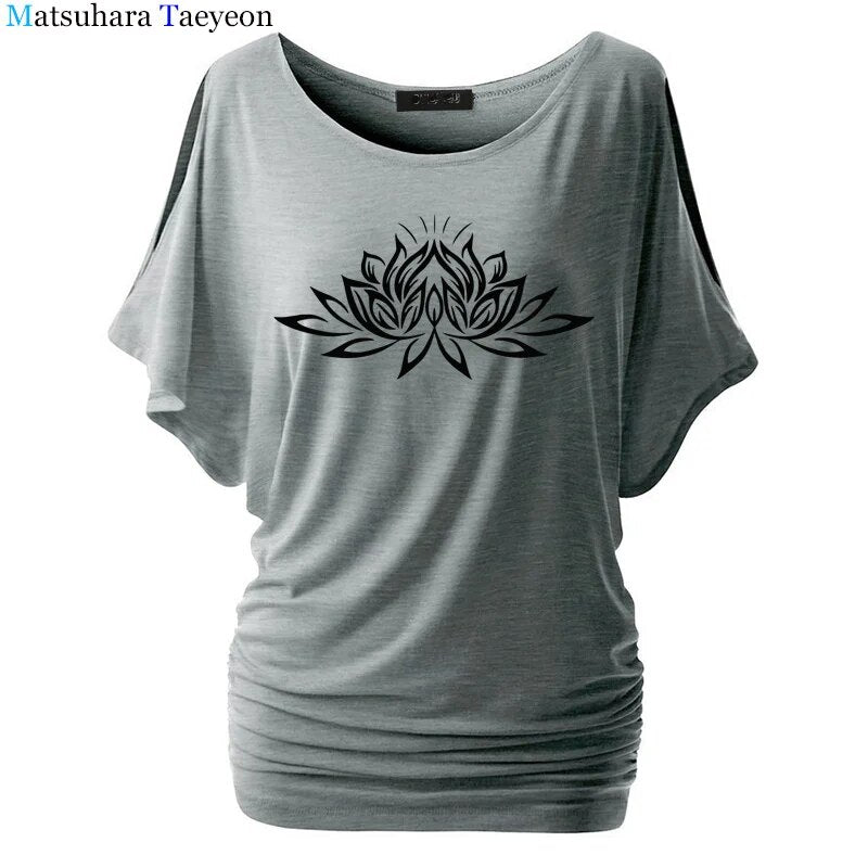 Beautiful Lotus Women Cotton T-Shirts Fashion  Print Summer T Shirt All Match O-Neck Short Sleeve Casual T-Shirts Base Tees