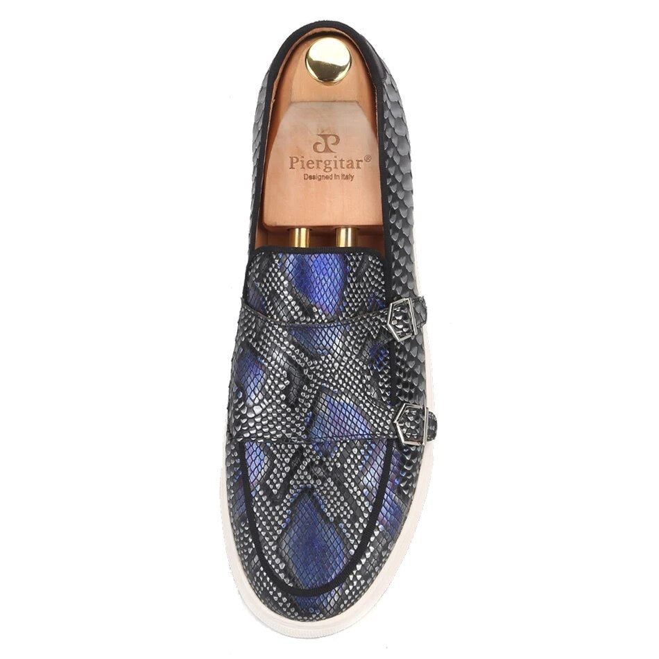Piergitar 2019 mixed colors Genuine Leather Snake print Men sneakers Handcrafted Sporty style men's casual shoes white bottom
