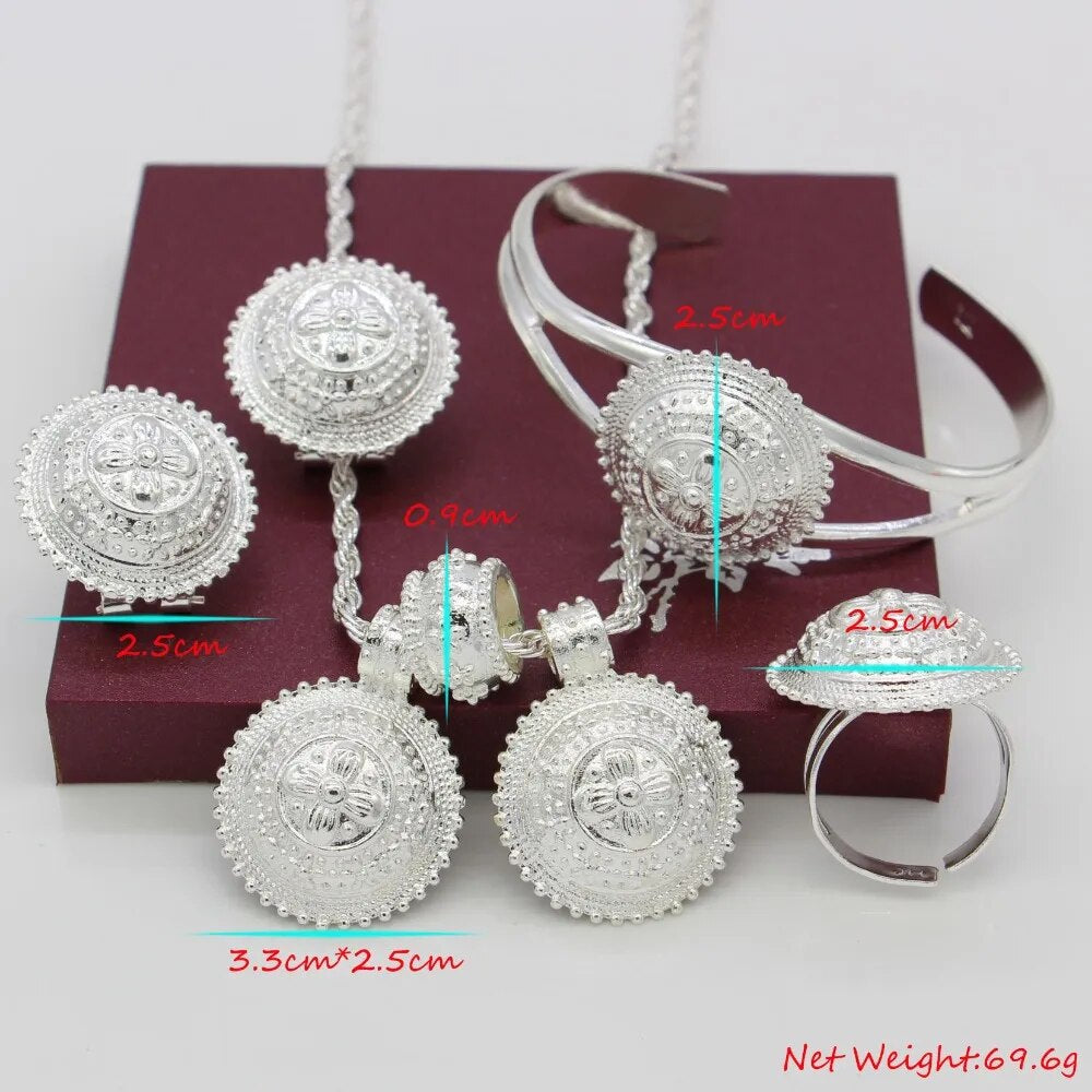 Adixyn Ethiopian Jewelry set For Women Silver Plated Necklace/Pendant/Earrings/Bangle/Ring African Habesha Jewelry sets