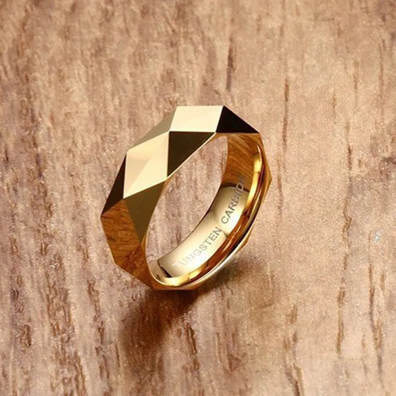 Faceted Wedding Band For Men,Mens Tungsten Carbide Rings, Polished Beveled Edge Comfort Fit