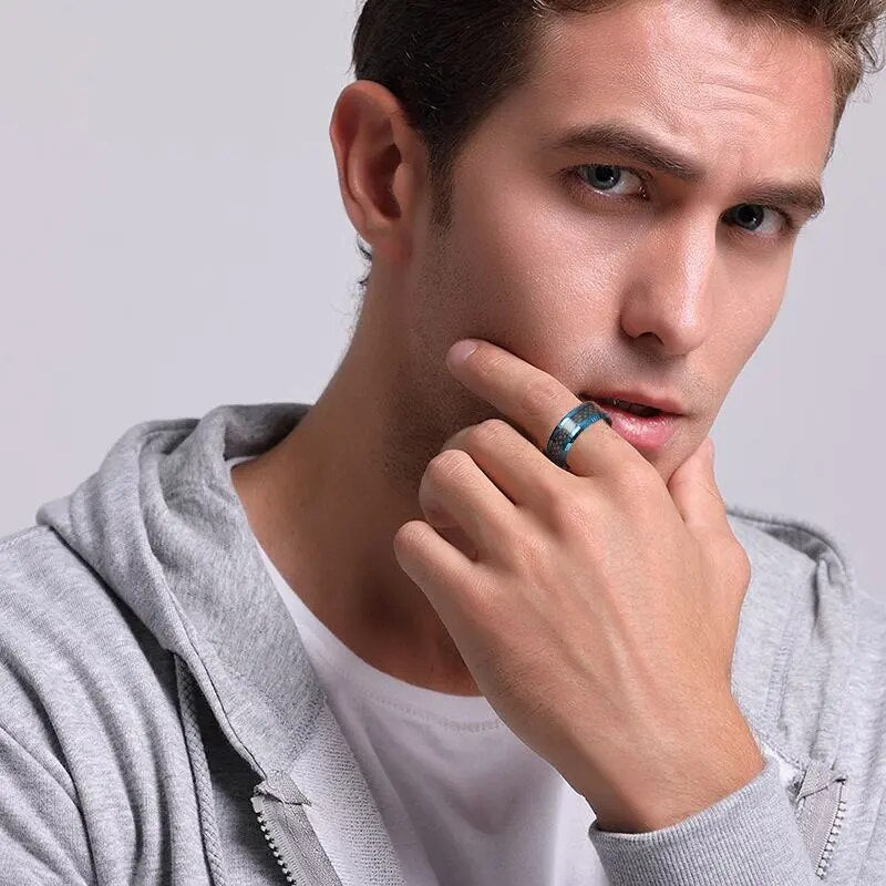 Vnox Blue Tungsten Rings for Men Wedding Bands 8mm Men's Carbon Fiber Tungsten Carbide Men Ring Jewelry