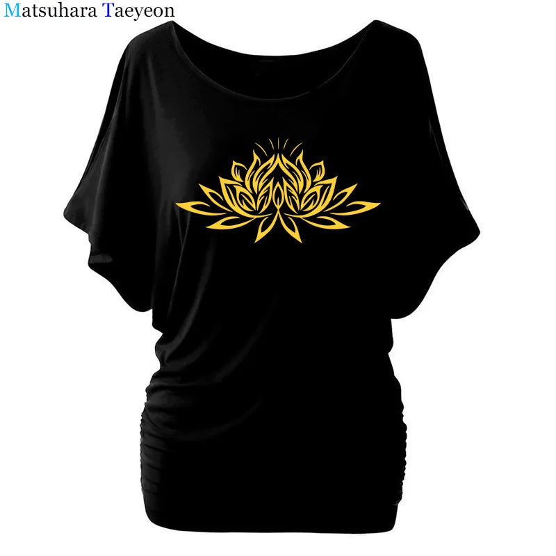 Beautiful Lotus Women Cotton T-Shirts Fashion  Print Summer T Shirt All Match O-Neck Short Sleeve Casual T-Shirts Base Tees