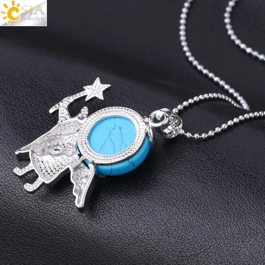 CSJA Cute Angel Pendant Natural Stone Necklace Pink Quartz Purple Crystal Beads Pendants for Women Healing Fashion Jewelry F872