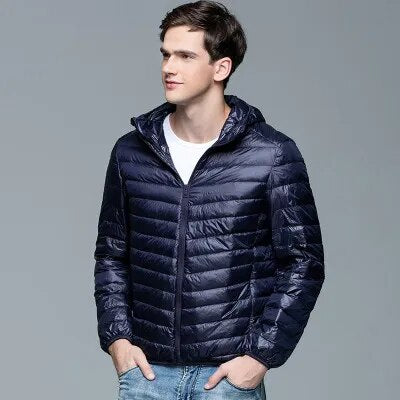 Men Fluffy Winter Coat Fashion Hooded Duck Down Jackets Ultralight Puffer Down Coat Portable Slim Feather Filling Parkas 5XL 6XL - KAISERINC