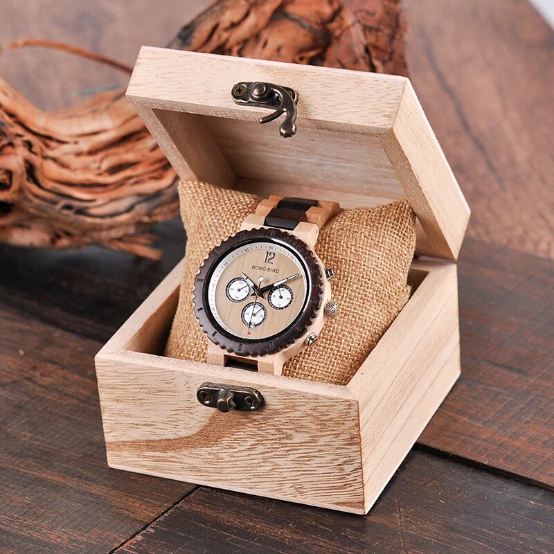 BOBO BIRD Wooden Watch Men Relogio Masculino Luxury Stylish Timepieces Chronograph Military Quartz Watches Great Gift for Men