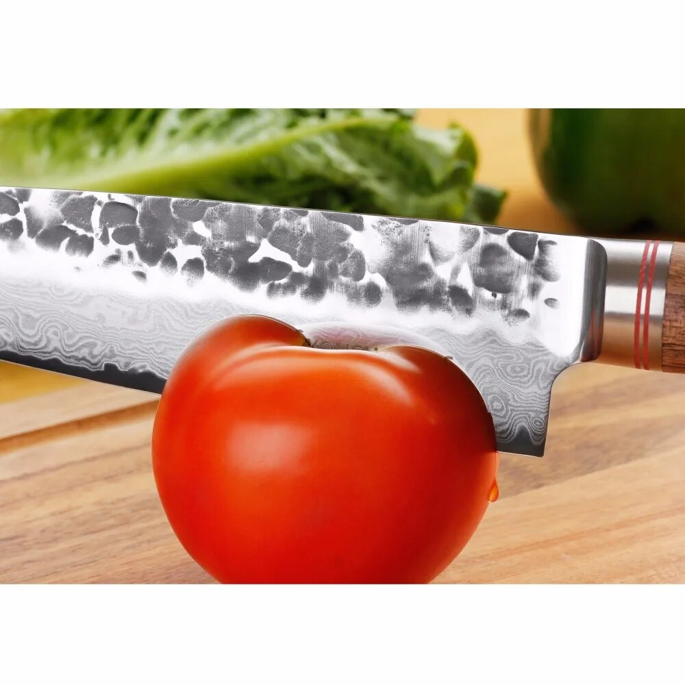 YOUSUNLONG Chef Knife 8 Inch Professional Gyuto Damascus Steel V10 Steel Core,Natura Americas Walnut Wood Handle