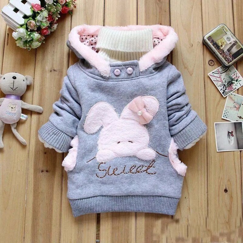 2020 Retail Children Hoodies Clothing Outerwear Girls Cartoon Rabbit Fleece Hoody Jackets Coat Baby Kids Clothes - KAISERINC