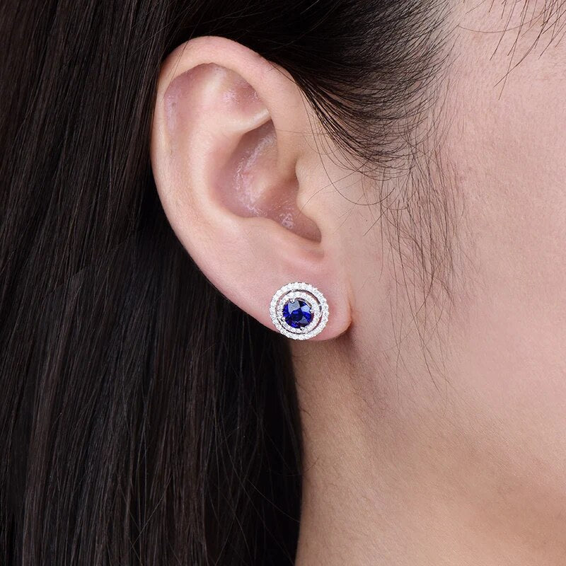 LOVERJEWELRY Luxury Jewelry Solid 18KT White Gold Blue Sapphire Drop Earrings Tsavorite Diamond Earrings For Women Party Wedding