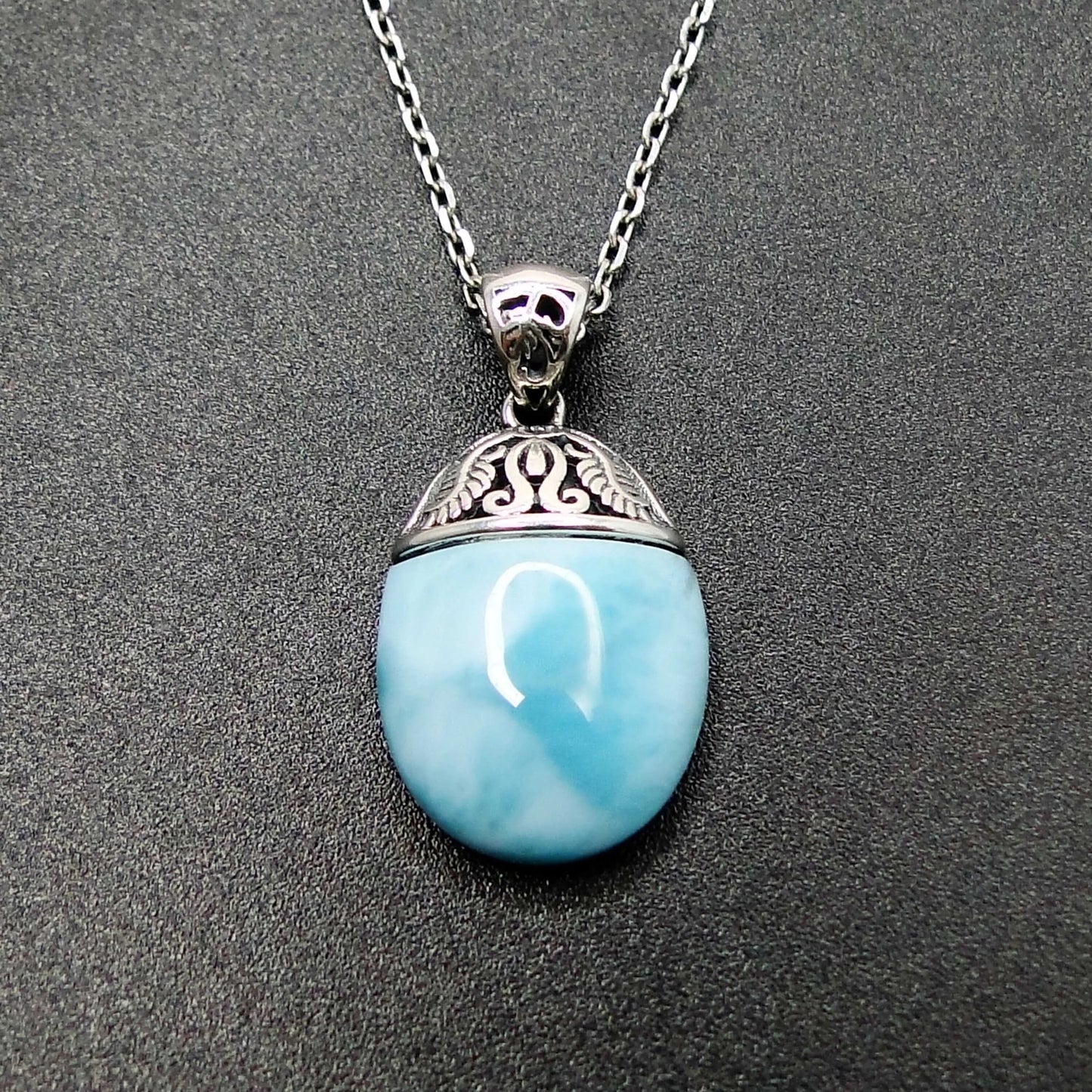 High Quality 100% 925 Sterling Silver Natural Larimar Pendant Necklace for Women Gift