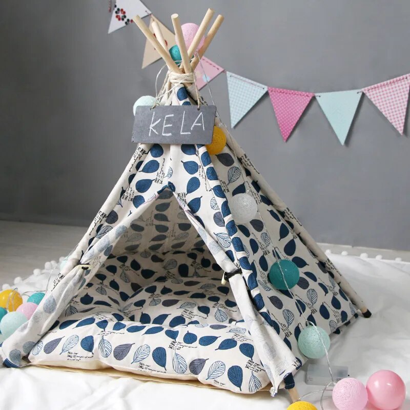 2019 new leave pattern pet houses dog mats 100% cotton mechanical wash pet teepee house bed for cat portable dog tents puppy dec