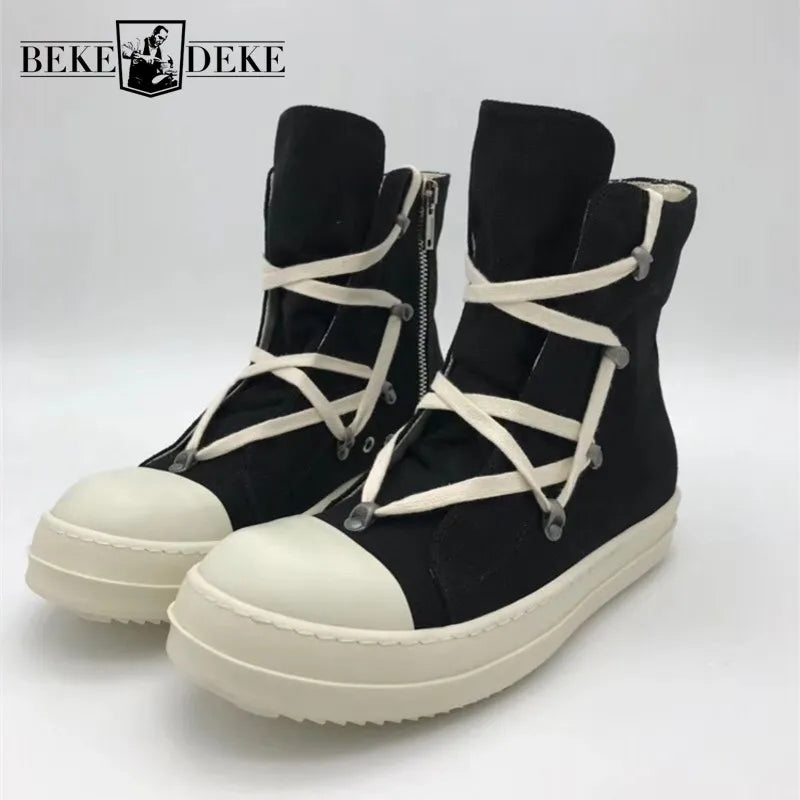 High-Top Canvas Shoes Men Luxury Brand Trainers Casual Ankle Platform Boots Zip Combat Work Army Boots Winter Sneakers