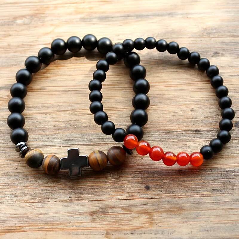 Stone Beads & Hematite Cross Buddha Charm Bead Bracelet Multilayer stretch Bracelets For Men Women Jewelry