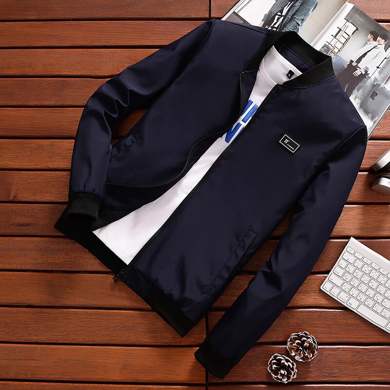 LUKER CMSS Spring Summer Mens Jackets And Coats Thin Slim Fit Bomber Jackets Black Stand Collar jaqueta masculina Hot Sale LH1