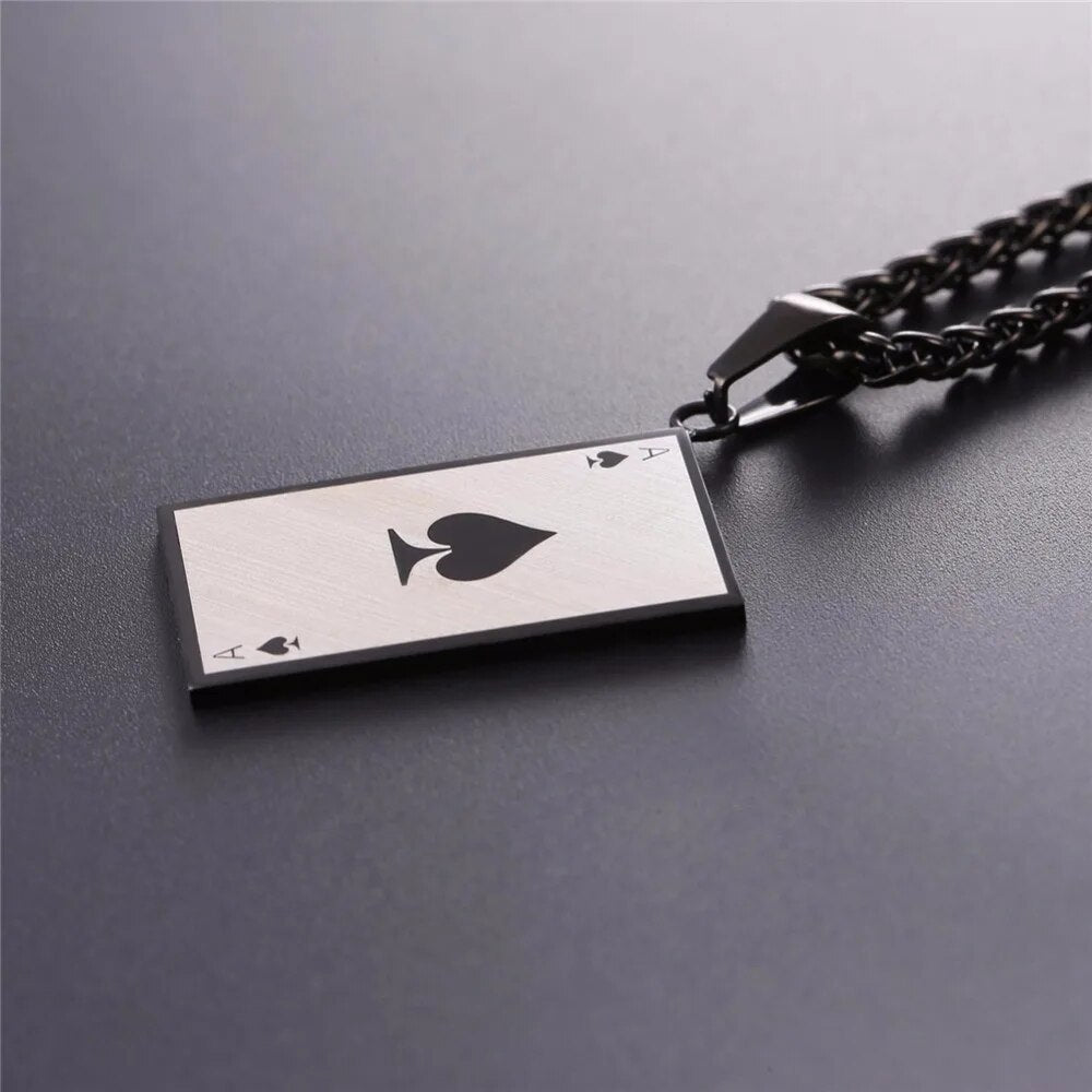 U7 Necklace Matte Poker Spade Ace Stainless Steel Pendant With Chains Gold/Black Color Christmas Gift Jewelry Necklaces P1137