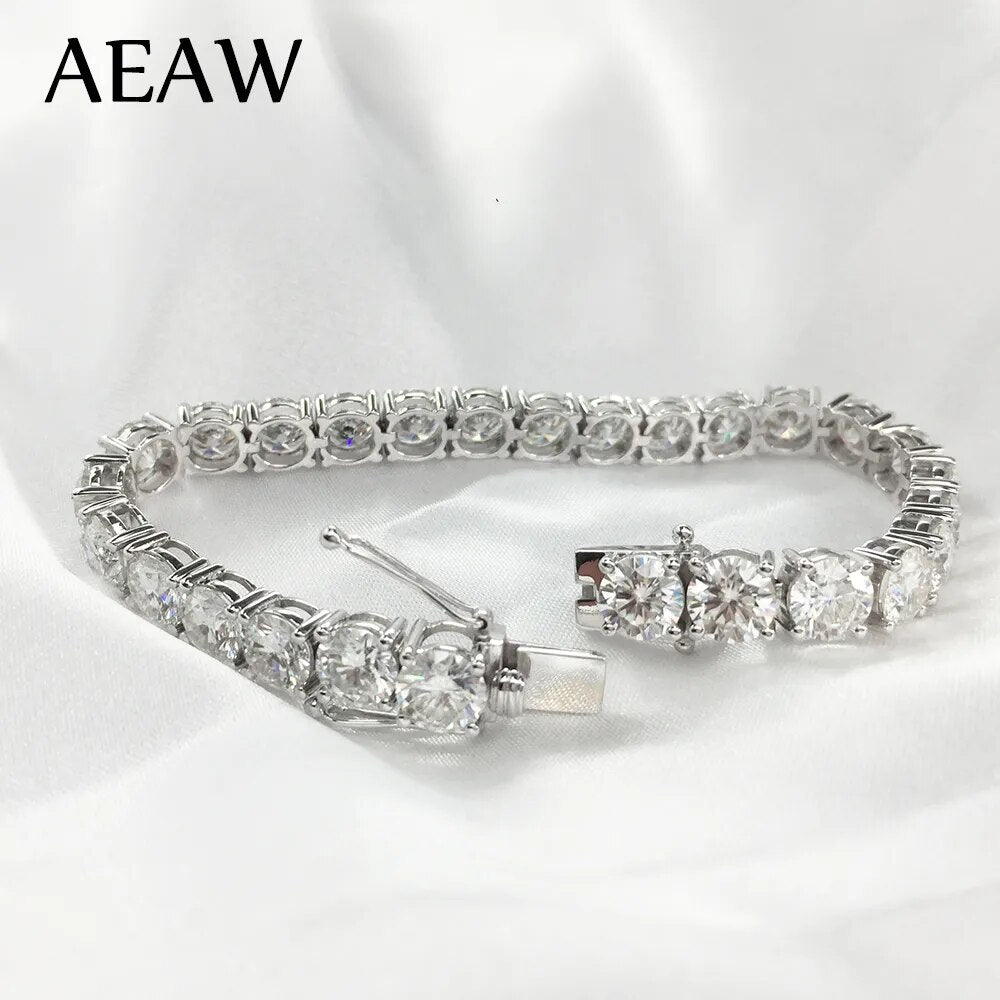 AEAW Platinum Plated Silver 12.4CTW 18CM Length 4mm F Near Colorless Moissanite Tennis Bracelet for Women