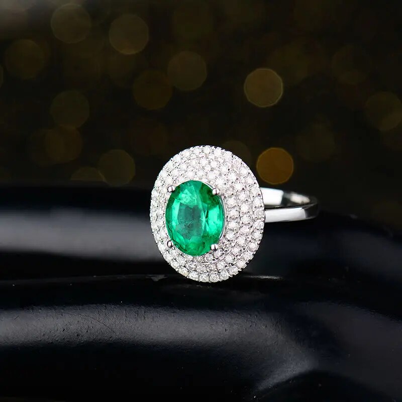 LANMI 2.2ct Natural Emerald Diamonds Wedding Women Rings Solid 18kt White Gold Zambia Emerald Ring Natural Gemstone Jewelry