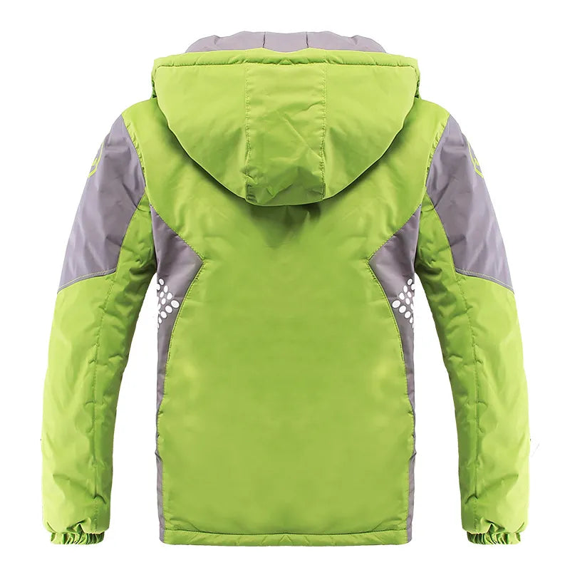 Winter Warm Fleece Padded Thick Child Coat Waterproof Contrast Detachable Hood Zipper Girls Boys Jackets Kids Outfits 3-12 Years - KAISERINC
