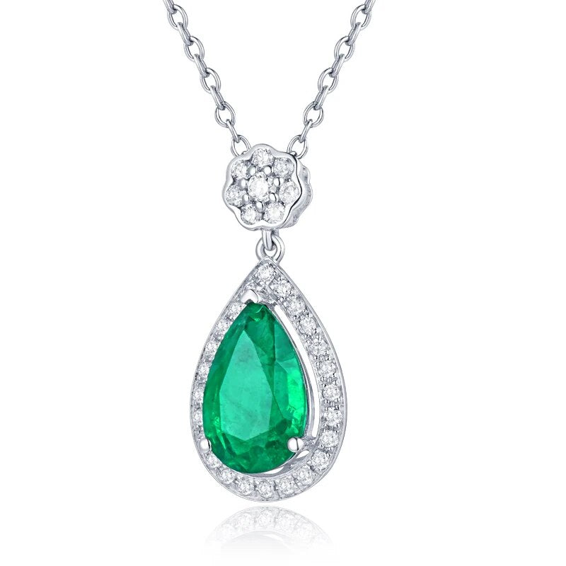 LANMI Luxury Custom Fine Jewelry in Solid 18K/AU750 White Gold Pear Shape Natural Emerald Diamonds Promised Pendant Necklace