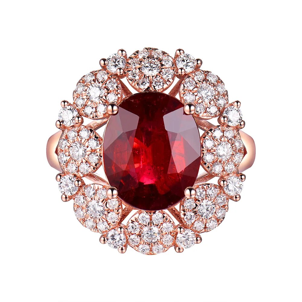 Fantastic Natural Tourmaline Gemstone Rings Diamonds 18K Rose Gold Engagement Party Ring Oval 10x12mm For Women Promise Gift