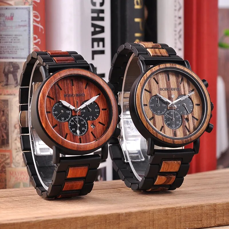 BOBO BIRD Gold Watch Men Luxury Brand Wooden Wristwatches Male Date Display Stop Watches reloj golden hour