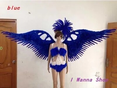 catwalk shows carnival cabaret stage performance clothes wing headwear skirt Angel Feather Wings Costumes Set for women