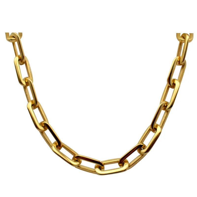 Thick Flat Rounded Rectangle Gold-color Link Chain Necklace Men Women Stainless Steel Fashion Jewelry 1 Piece