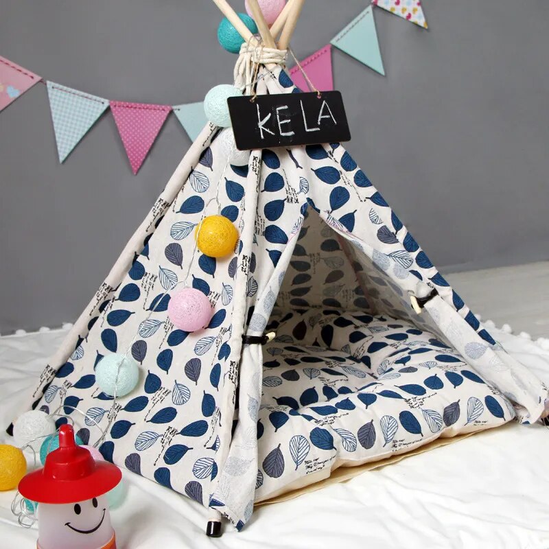 2019 new leave pattern pet houses dog mats 100% cotton mechanical wash pet teepee house bed for cat portable dog tents puppy dec