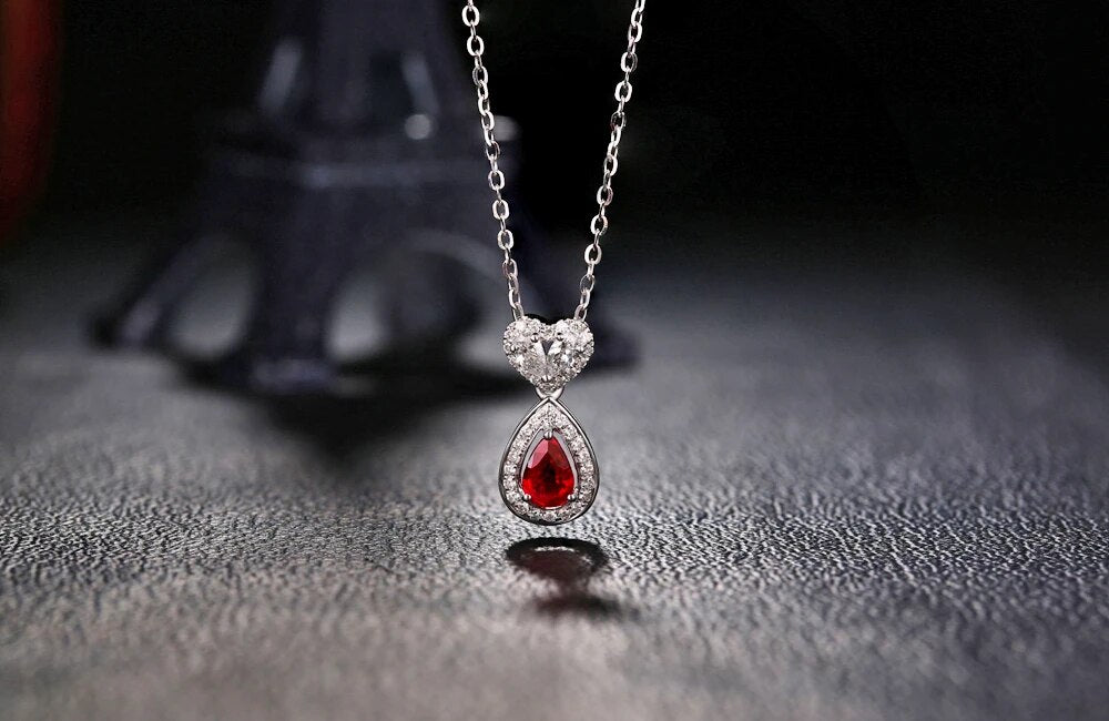 Classical Engagement Pendant 0.88ctw Natural Ruby & Diamonds 14K/Au585 Caimao Jewelry