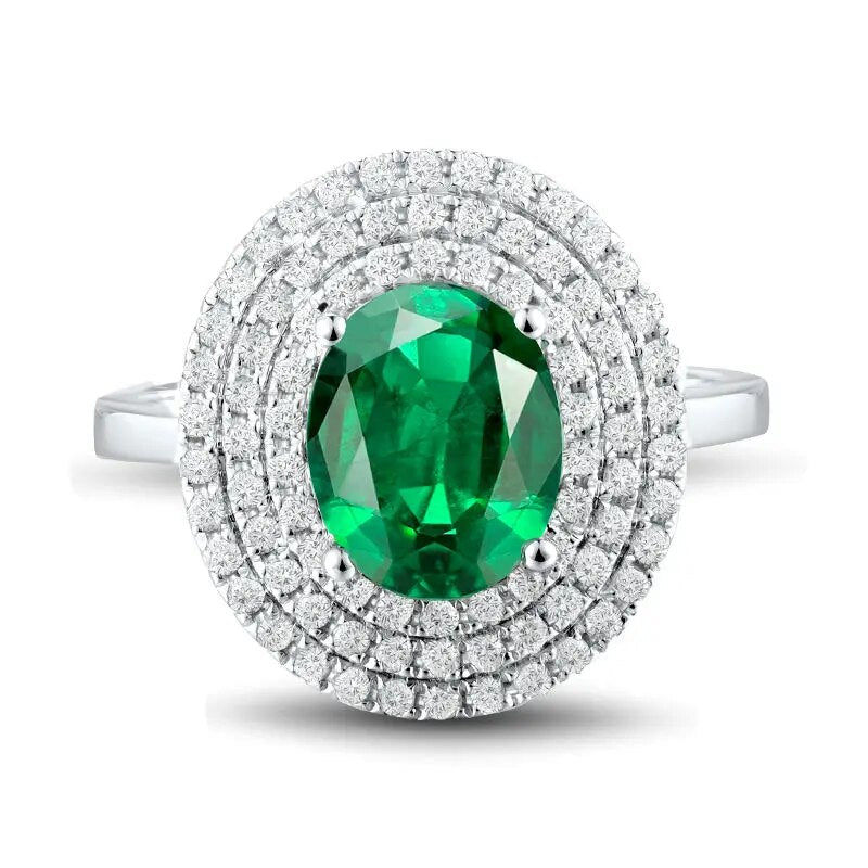 LANMI 2.2ct Natural Emerald Diamonds Wedding Women Rings Solid 18kt White Gold Zambia Emerald Ring Natural Gemstone Jewelry
