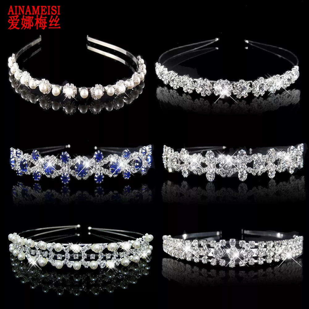 AINAMEISI Princess Tiara Bridal Prom Crown Girl Elegant Hairbands Pearl Crystal Wedding Hair Jewelry Accessories Headband Gift