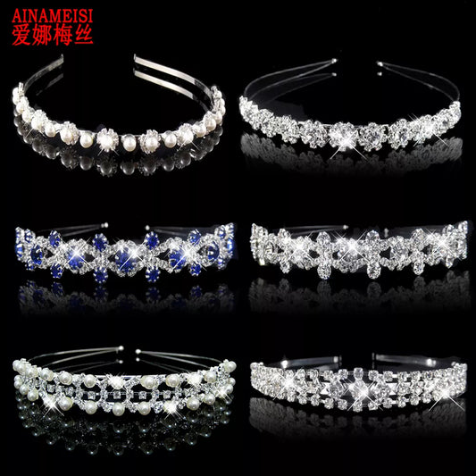 AINAMEISI Princess Tiara Bridal Prom Crown Girl Elegant Hairbands Pearl Crystal Wedding Hair Jewelry Accessories Headband Gift