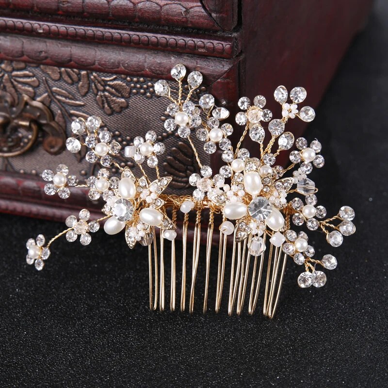 Many Style Gold Color Crystal Simulated Pearl Hair Comb For Wedding Hair Accessories Handmade Bride Hair Jewelry Headpiece Tiara