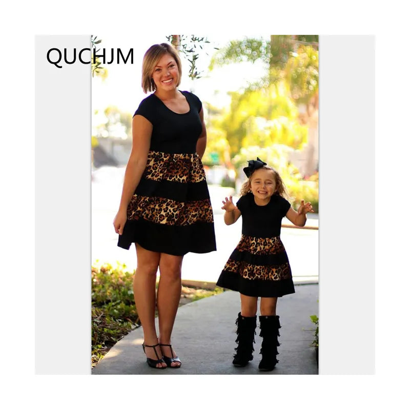 Fashion Family Matching Outfits Above Knee Leopard Mother Daughter Dress Mom and Daughter Dresses Clothes Family Clothing Summer - KAISERINC