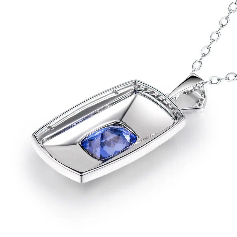 LOVERJEWELRY Cool Solid 18K White Gold Mens Necklace Pendants Natural 7x10mm Cushion Cut Tanzanite Diamonds Pendant for Husband