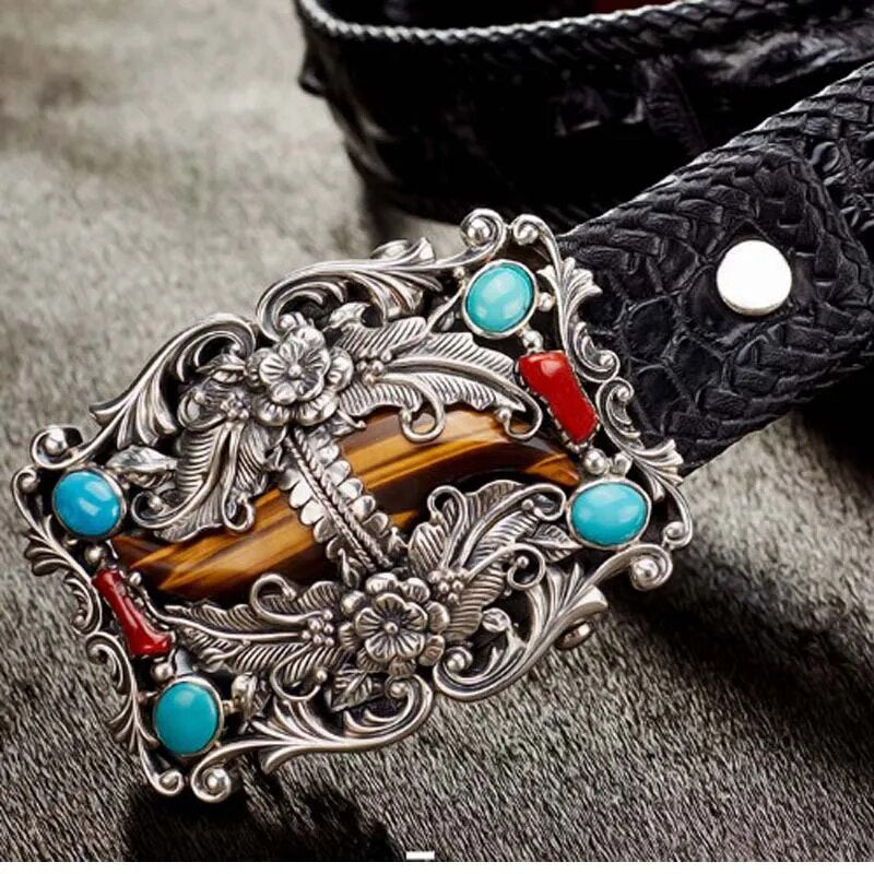 gete 2019 new Import bay crocodile men crocodile leather belt 925 pure silver jade buckle pure hand woven belt belt men
